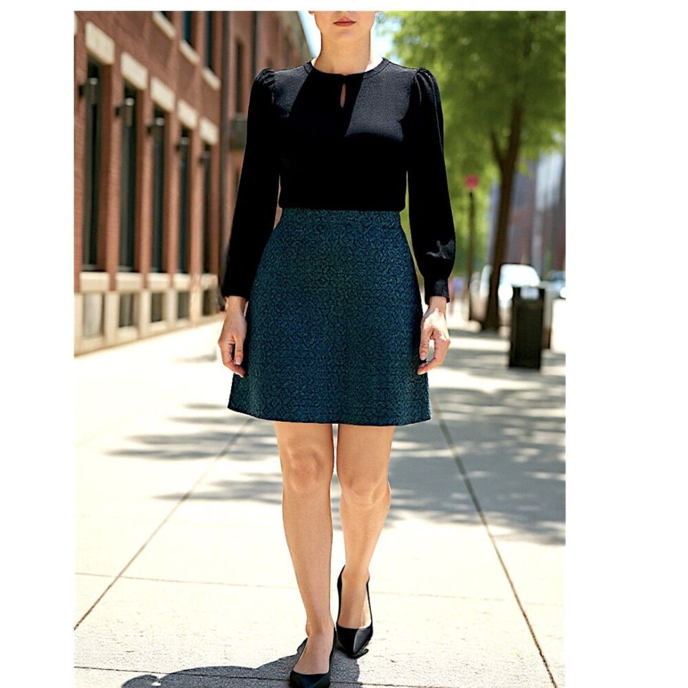 NWT Margaret M Deandra Textured A-line Skirt | Teal Green | Medium